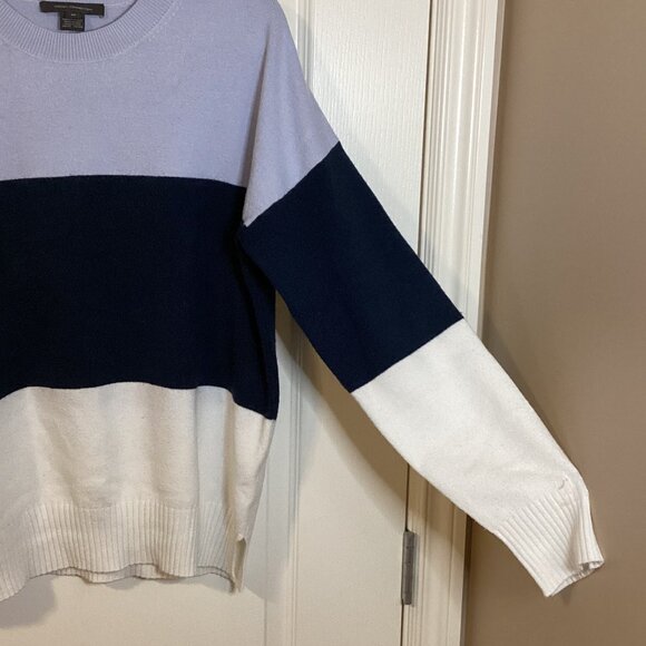 French Connection Women's Sweater Size M Blue Colorblock Striped Long Sleeve - Picture 2 of 8